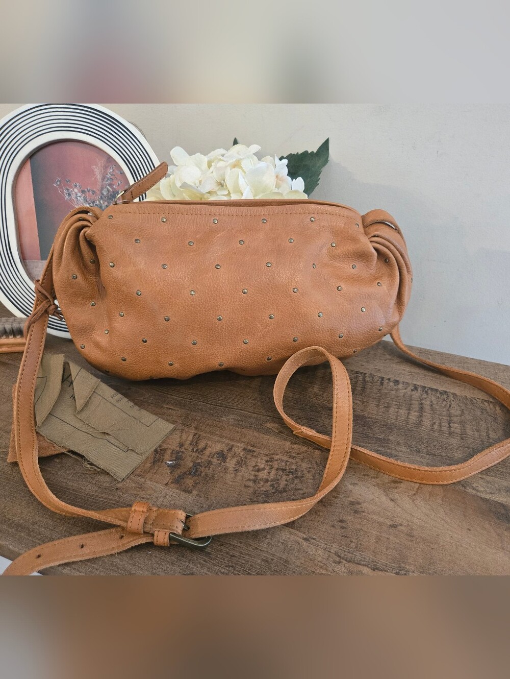 VILENCA - NWT woman’s Tan genuine Leather studded Crossbody Bag